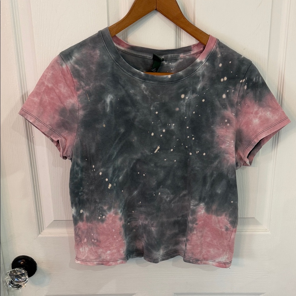 wild fable Pink & Gray Tie-Dye Crop Tee